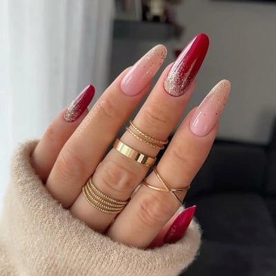 unghie rosse glitter inverso